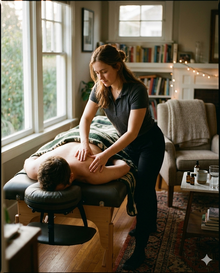 Lev performing an in-home relaxation massage session